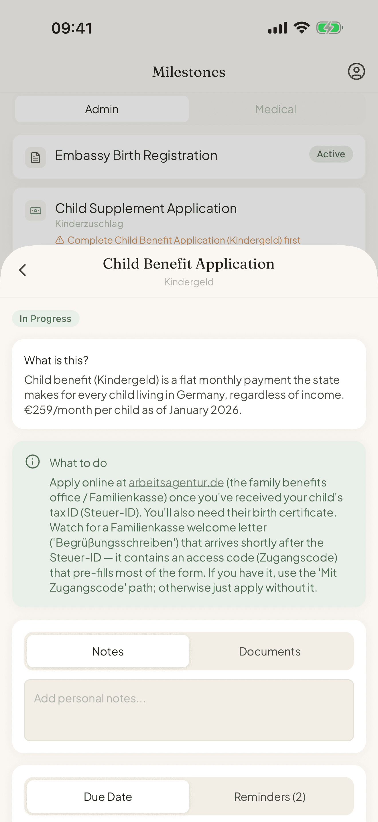 PaperStork milestone detail showing step-by-step benefit guidance